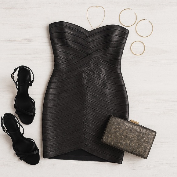 BCBG Max Azria Strapless Mini Dress Sz M | Metallic Y2K Bodycon Kardashian - Picture 3 of 16
